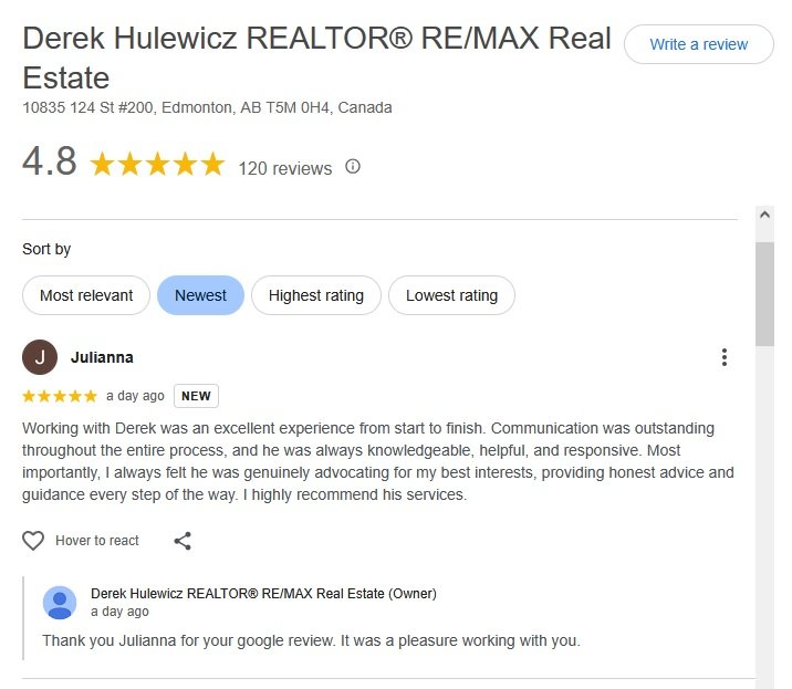 google review derek hulewicz remax